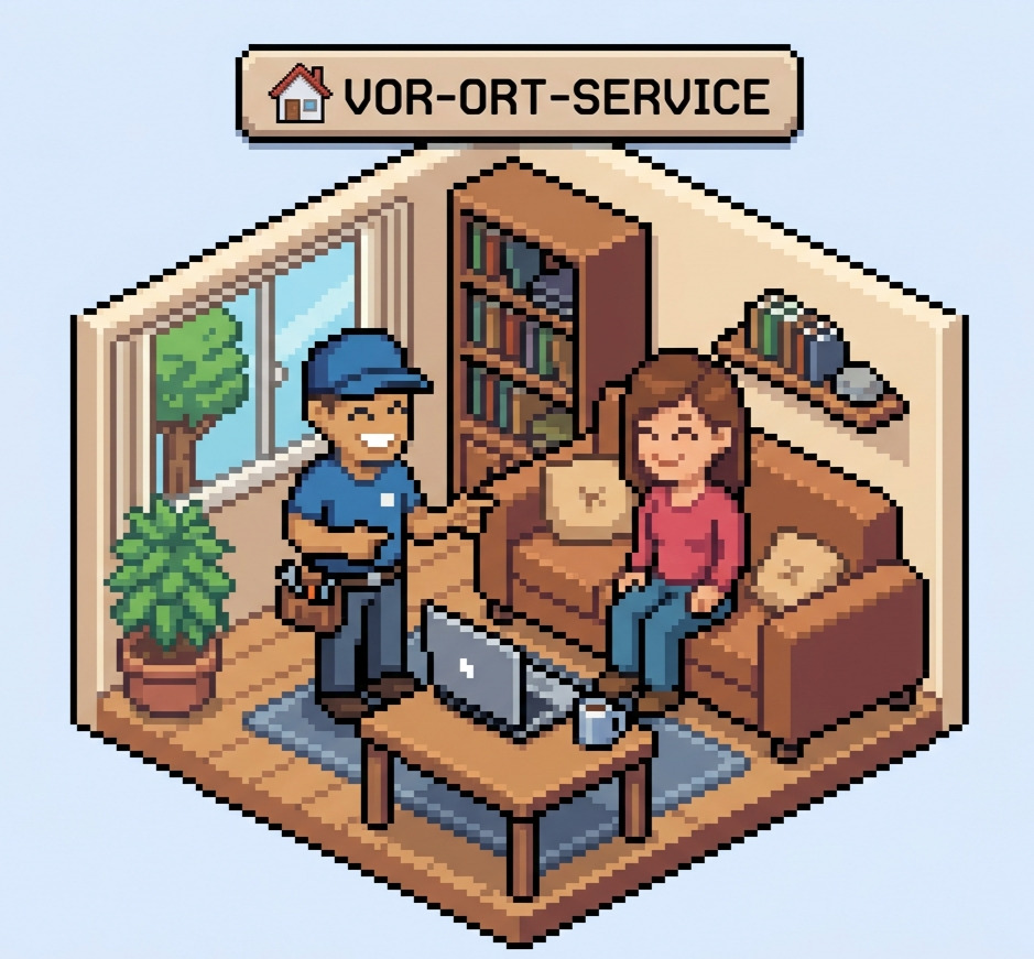Techniker beim Kunden im Wohnzimmer